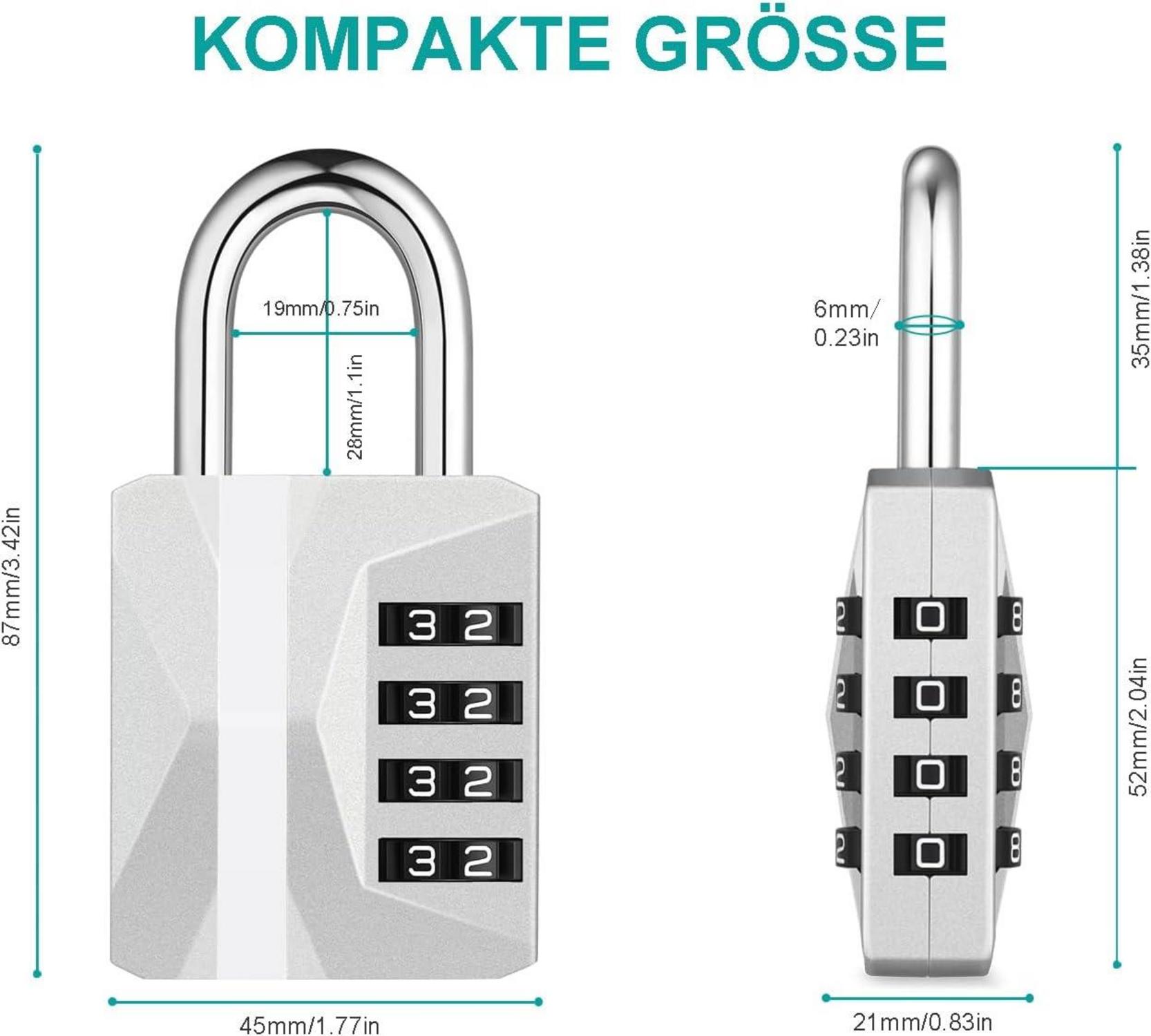 ZHEGE Zahlenschloss 4 Stellig Wetterfest Fitnessstudio Spind Silber