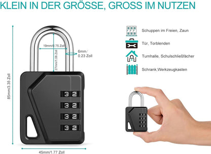 ZHEGE 4 Stelliges Zahlenschloss für Schuppen & Zäune, Wetterfest, Schwarz 2er