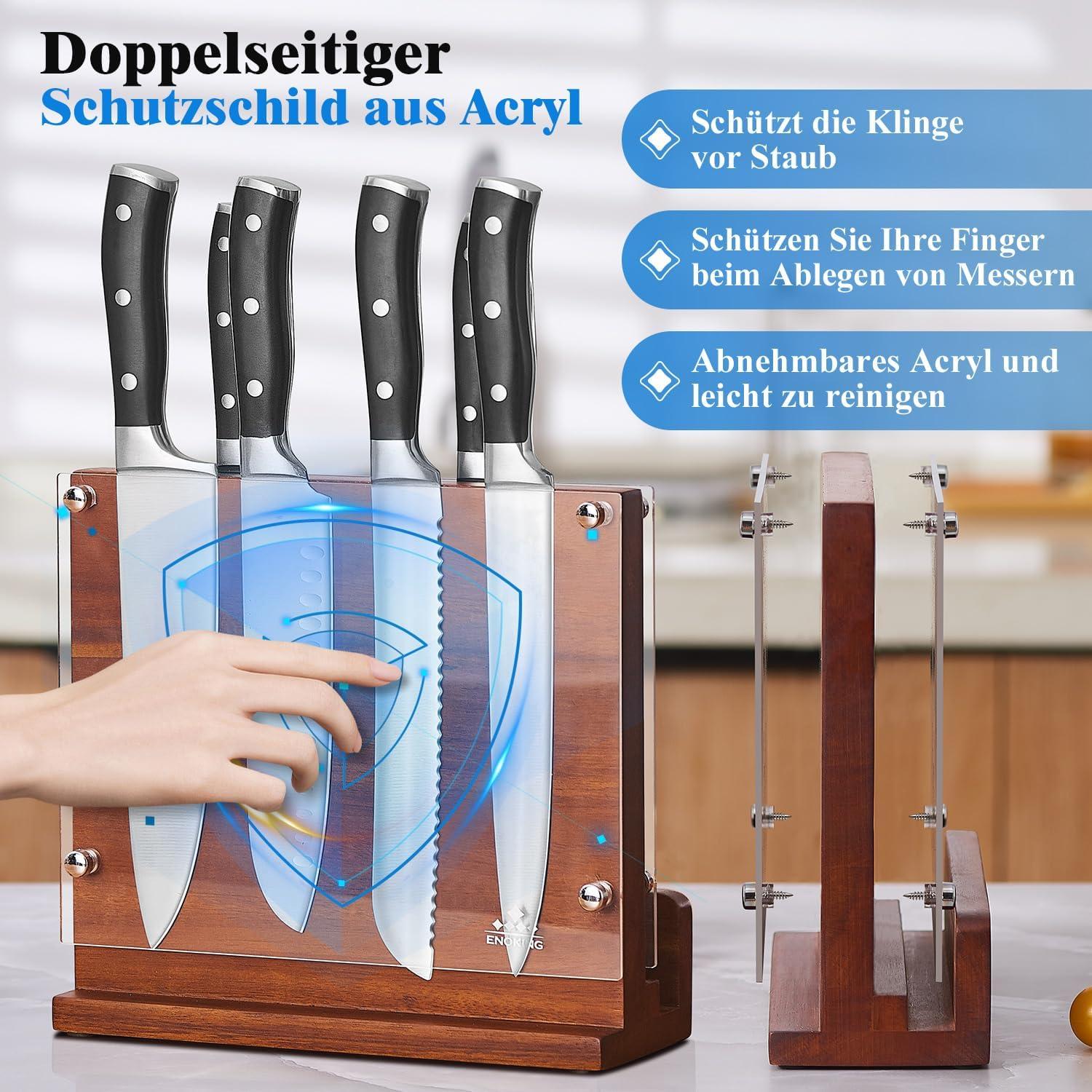 Magnetischer Messerblock aus Akazienholz mit Acrylschutz