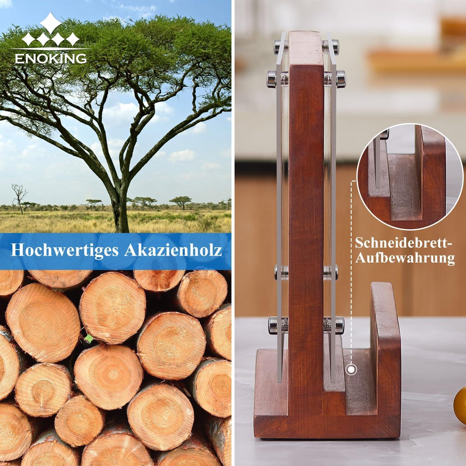 ENOKING Magnetischer Messerblock aus Akazienholz mit Acrylschild für 12 Messer