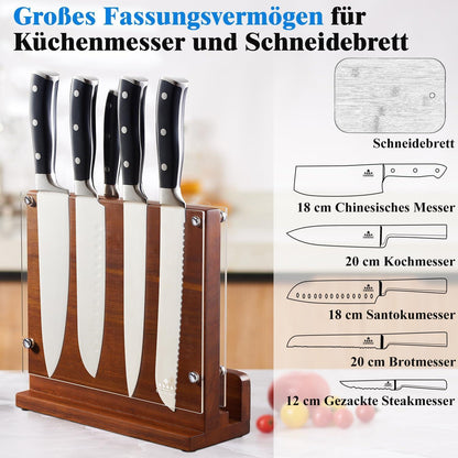 Magnetischer Messerhalter Akazienholz Acrylschilde Stark bis 12 Messer