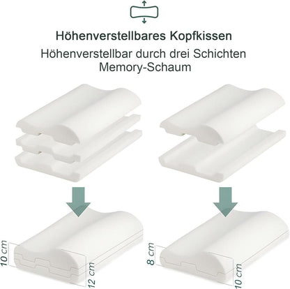 Orthopädisches Memory Foam Nackenstützkissen mit Höhenverstellung und Ventilation, Seitenschläferkissen Blau 60x36x12cm