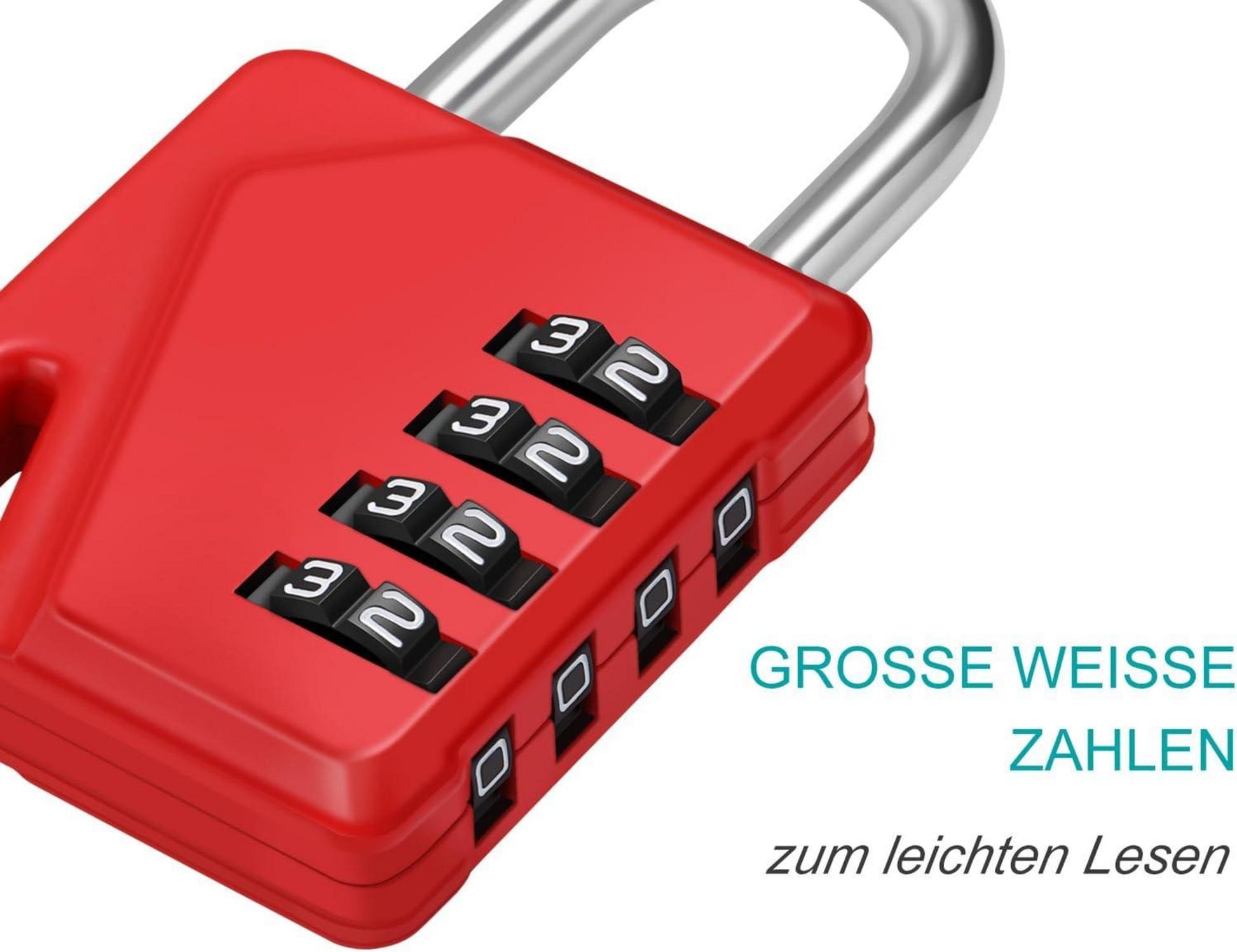 Zahlenschloss 4 Stelliges Vorhängschloss mit Zahlencode Rot 1 Stück