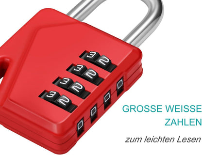 Zahlenschloss 4 Stelliges Vorhängschloss mit Zahlencode Rot 1 Stück