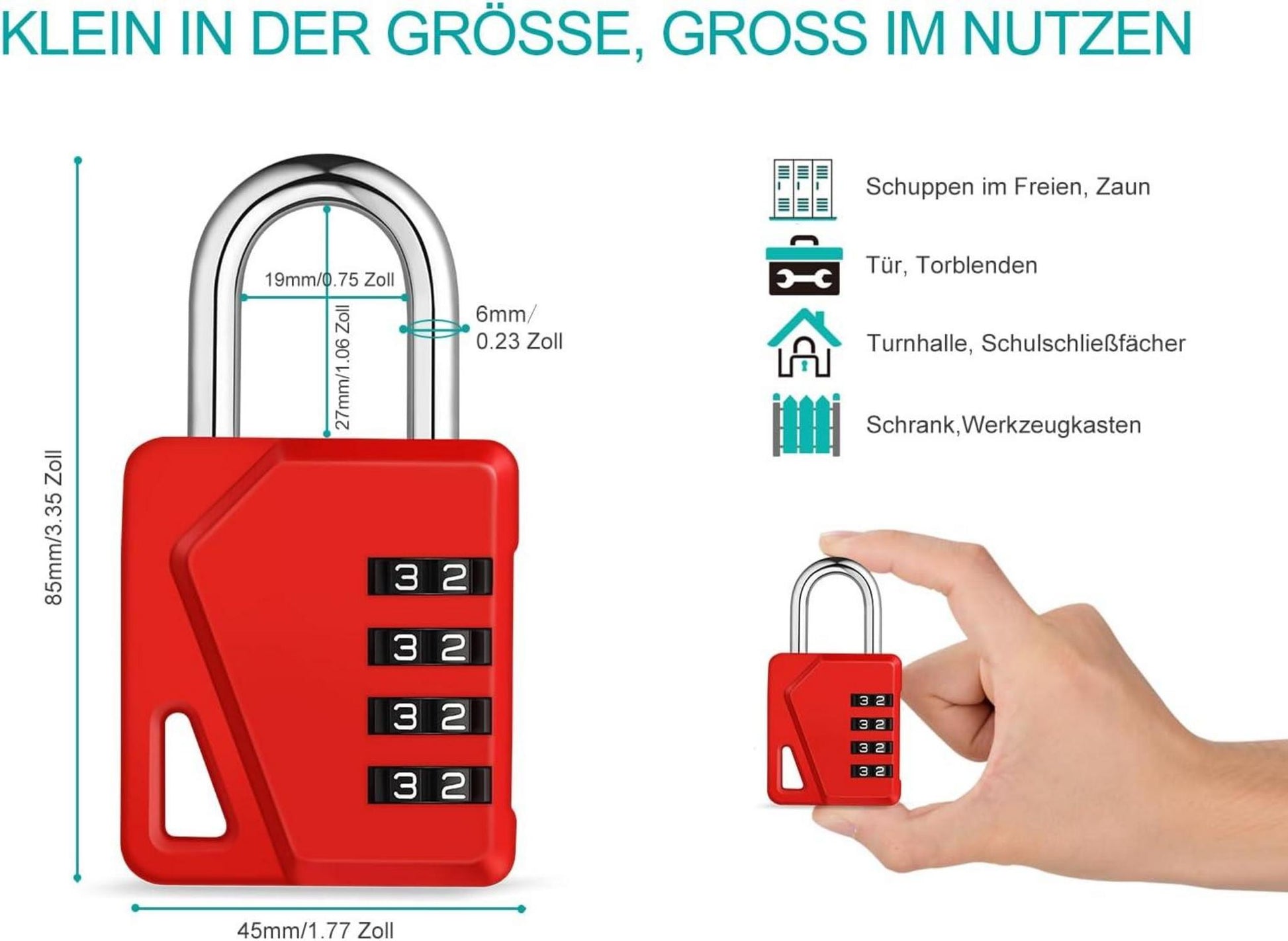 Zahlenschloss 4 Stellig wetterfest für Schule Spind Schuppen