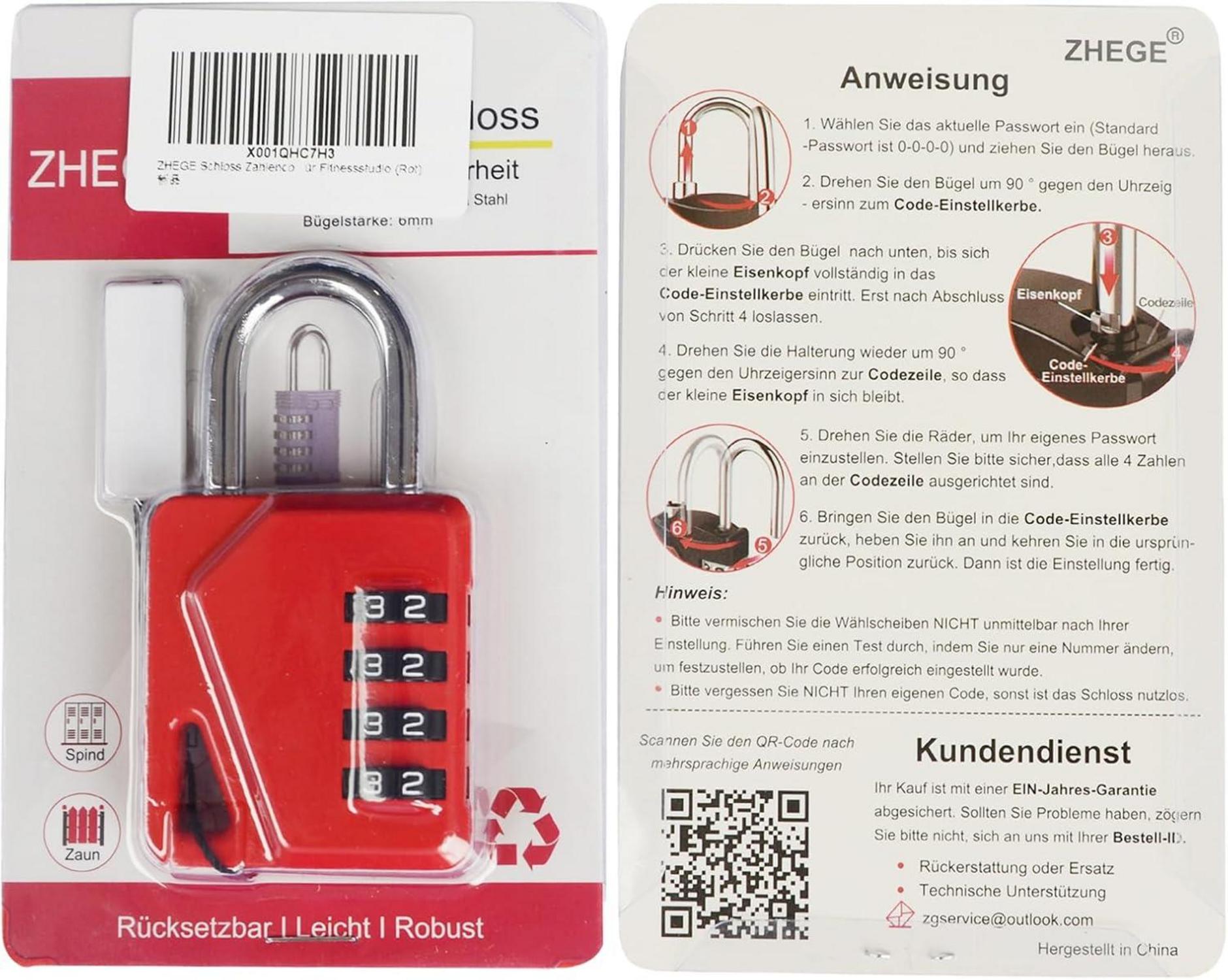 ZHEGE Zahlenschloss Vorhangeschloss, 4 Stelliges Zahlenschloss für Fitnessstudio Spind, Schule Schließfach, wetterfest