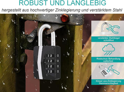 Zahlenschloss Spind Vorhängeschloss wetterfest 4-stellig, 2