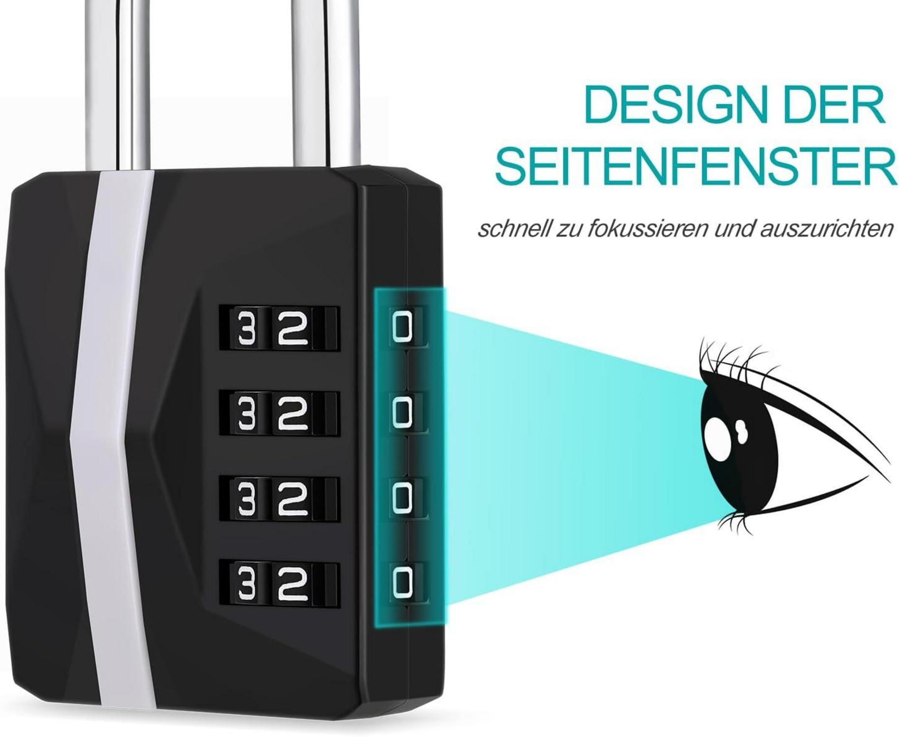Zahlenschloss Spind Vorhängeschloss Wetterfest 4 Stellige Zahlen Schwarz (2
