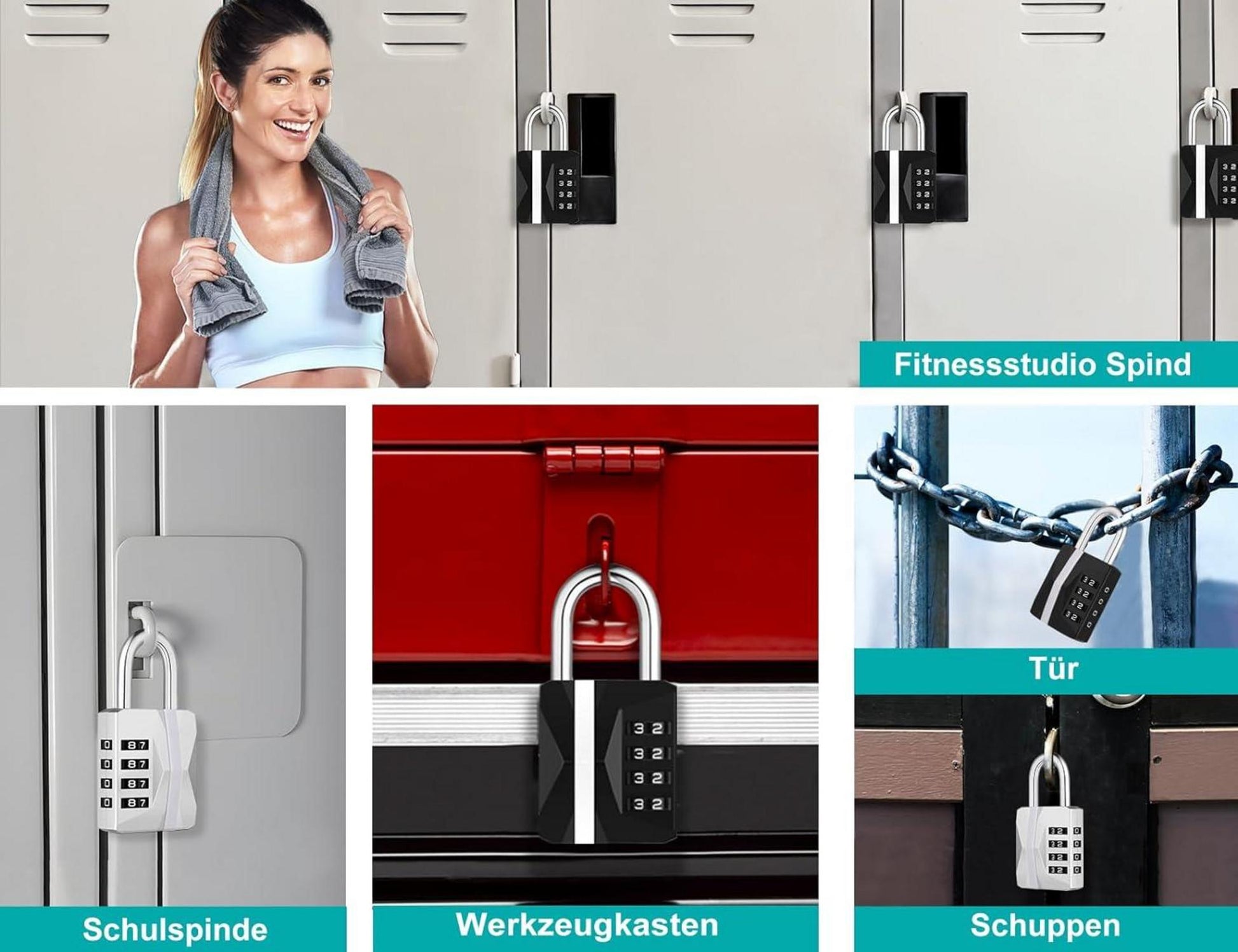 Zahlenschloss 4 Stellige Wetterfest Hängeschloss Zahlen Schwarz 2