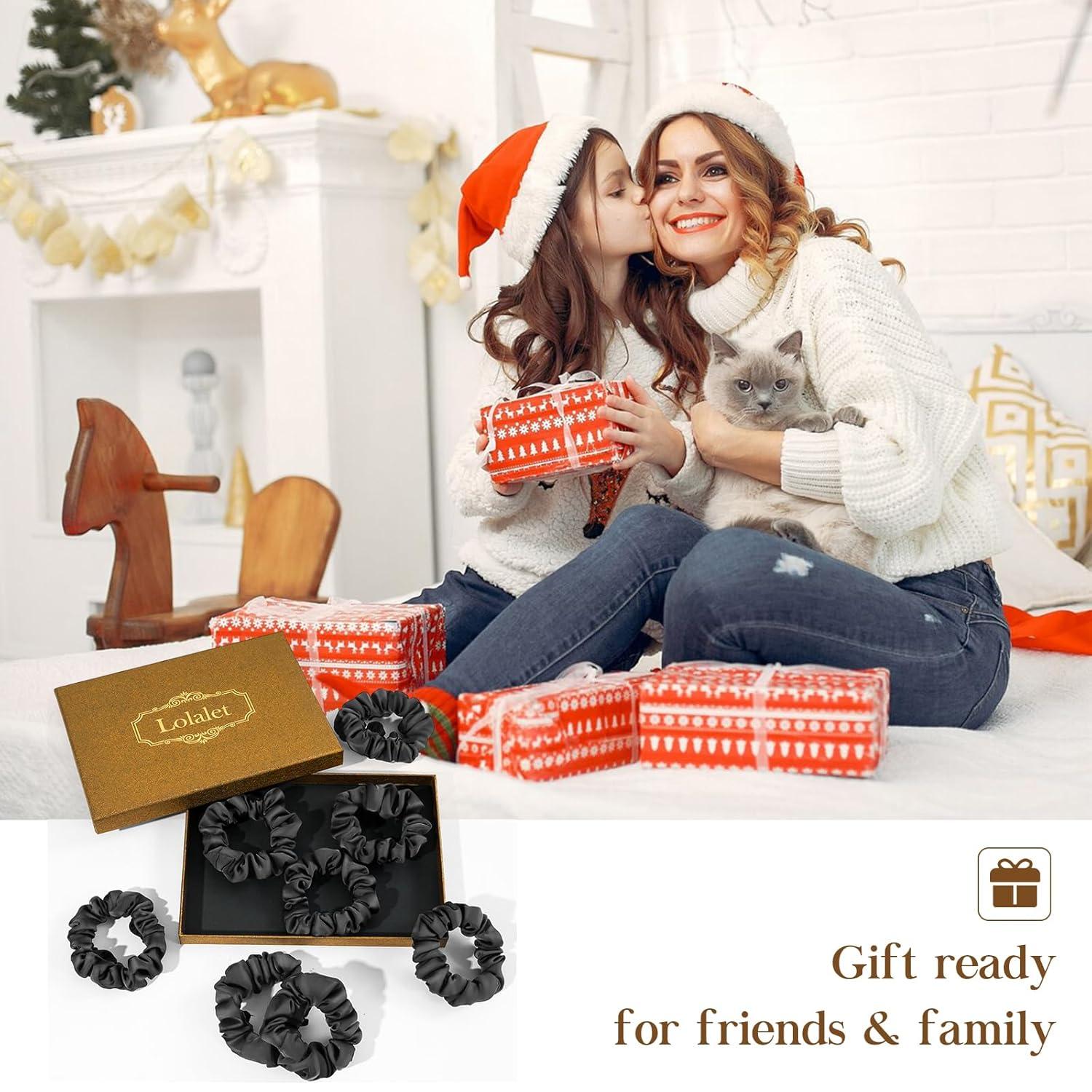 Seiden Scrunchies Haargummis für Damen - 8er Pack Schwarz