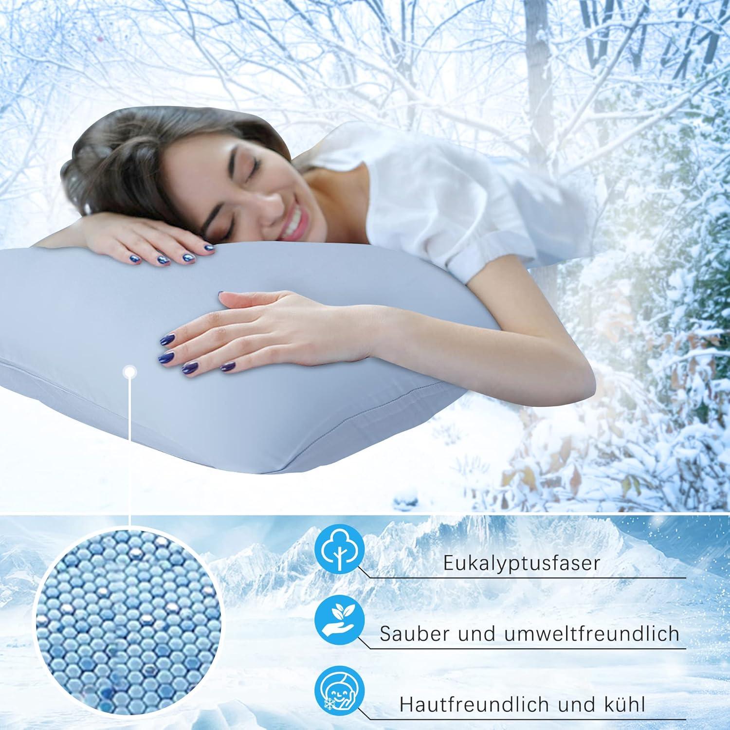 Kühlender Kissenbezug Lyocell Superweich Blau 40x80 cm 2er Set
