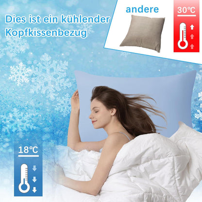 Kühlender Kissenbezug 40x80 cm Blau 2er Set Atmungsaktiv Lyocell