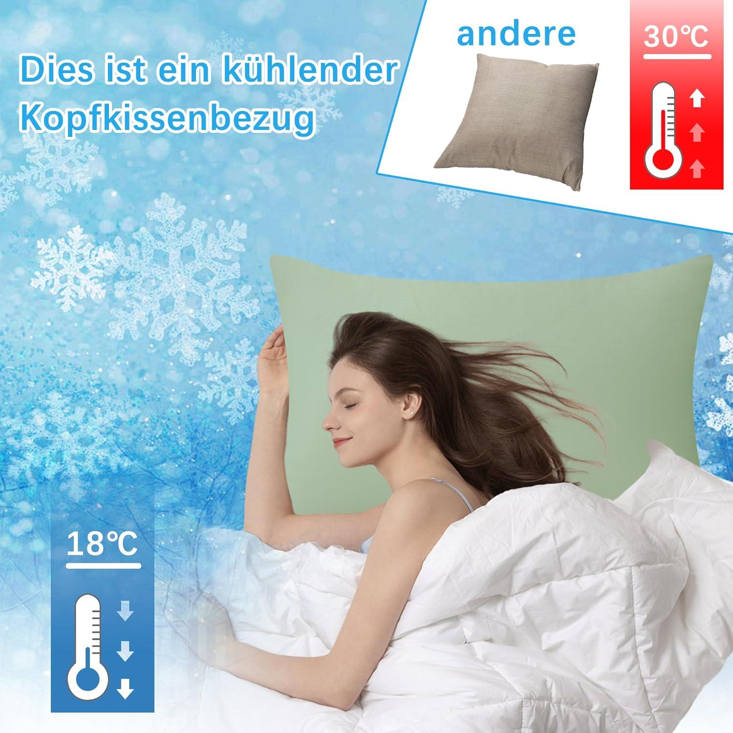 Kühlender Kissenbezug 40x40 cm Grün 2er Set Lyocell Reißverschluss