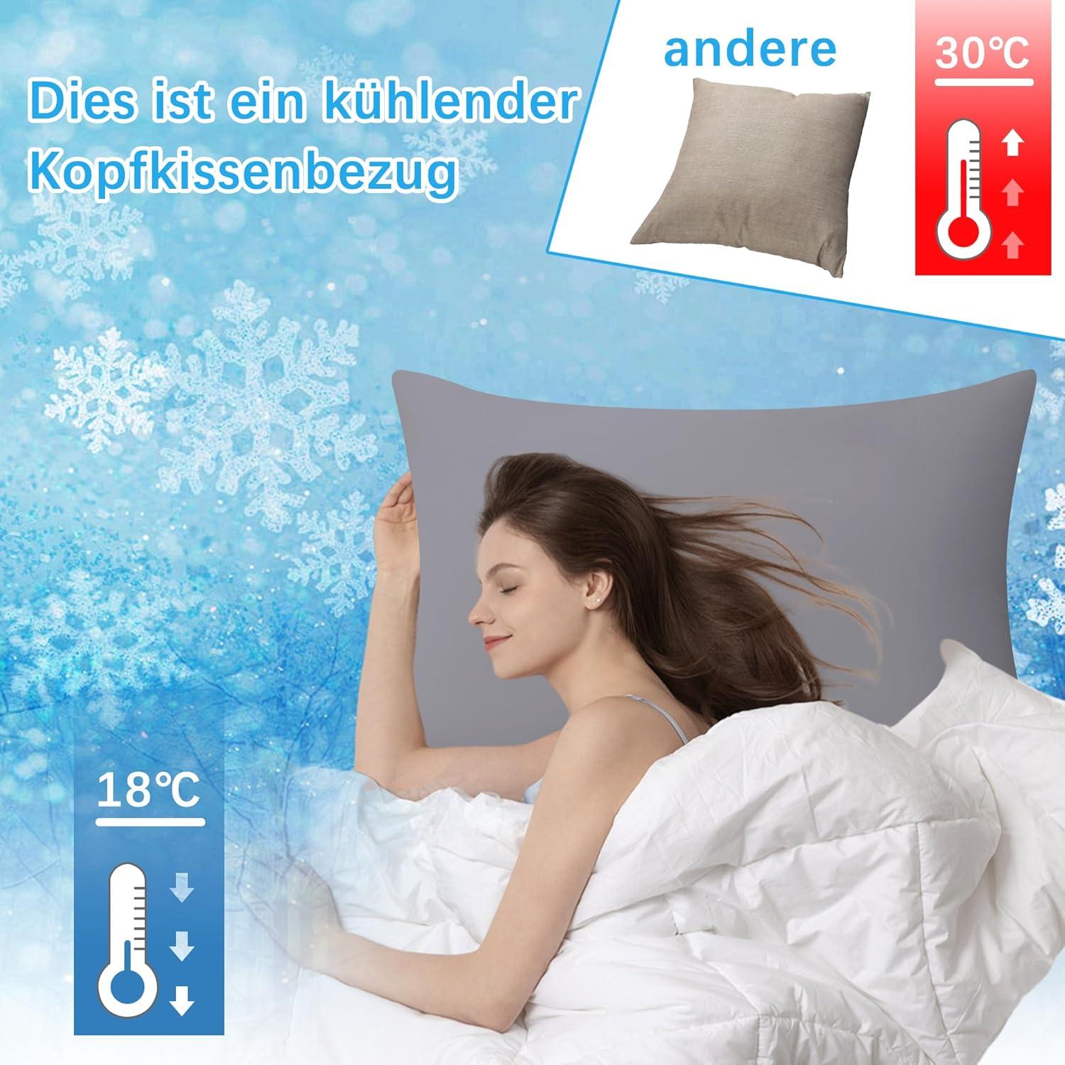 Kühlender Kissenbezug 40x80 cm 2er Set Dunkelgrau Atmungsaktiv Lyocell