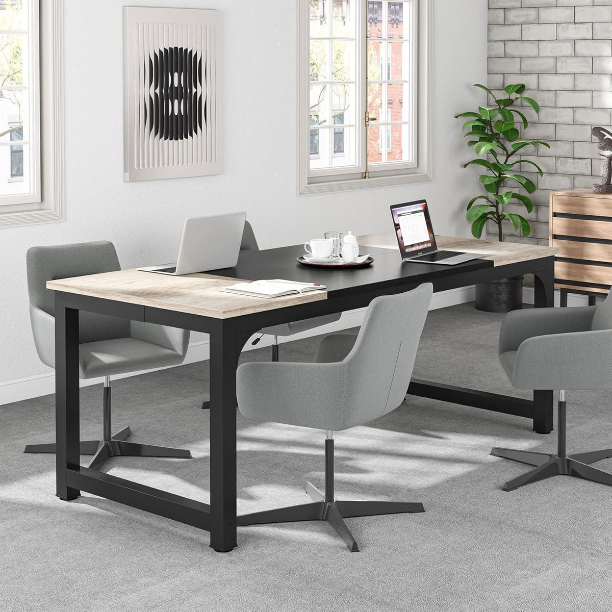 Schreibtisch 180x80cm Schwarz Vintage Grau Home Office Bürotisch