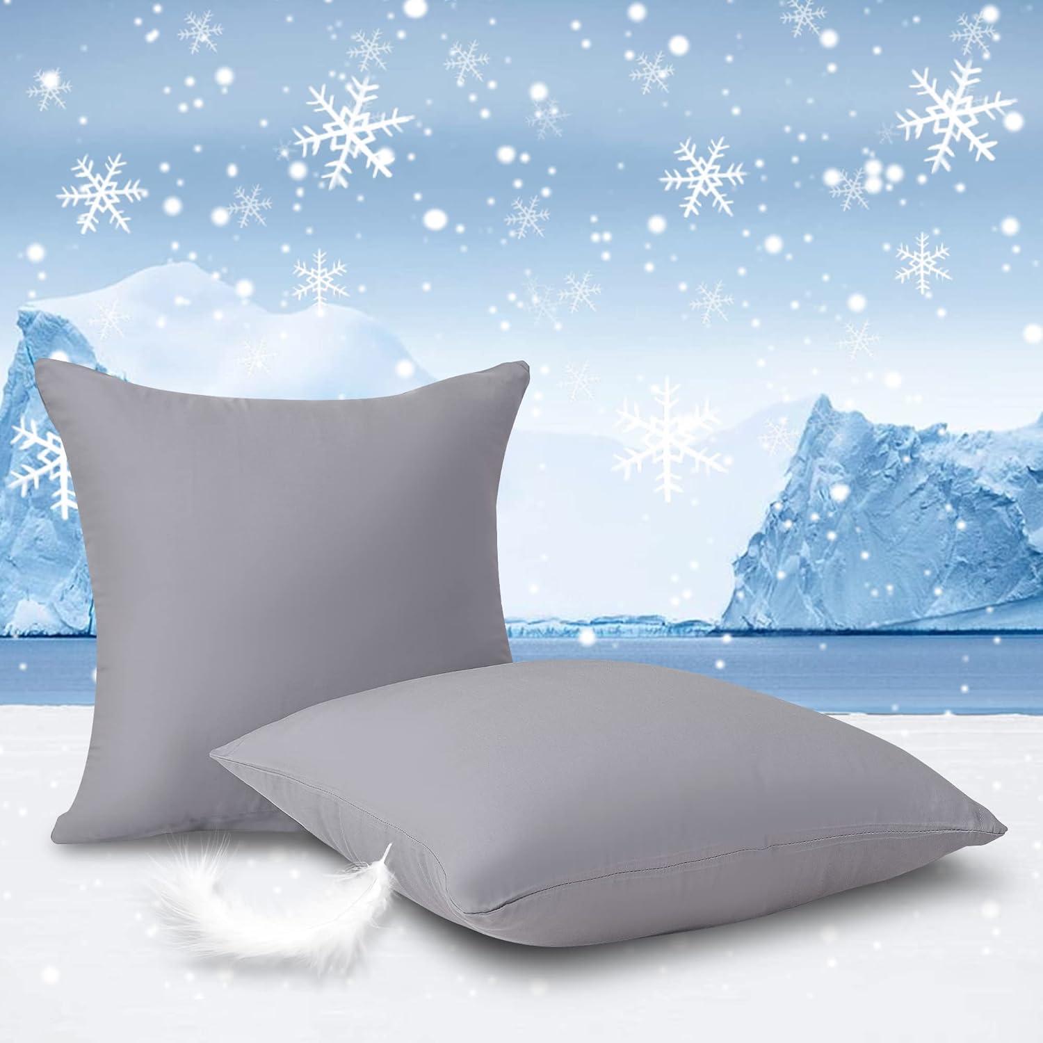 Kühlender Kissenbezug 80x80 cm 2er Set Dunkelgrau Atmungsaktiv Lyocell