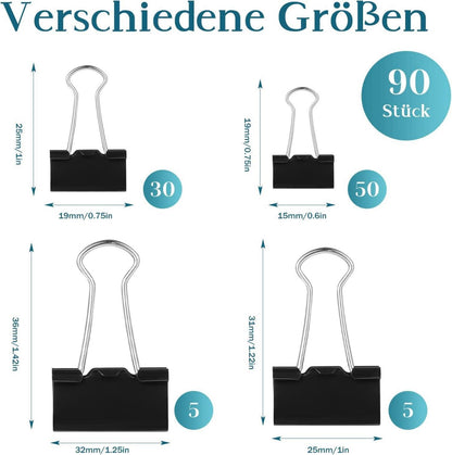 Heyu-Lotus 90 Stück Mini Foldback Klammern Schwarz Metall