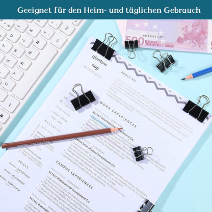 90 Mini-Metall Binder Clips 15mm/19mm/25mm/32mm Schwarz