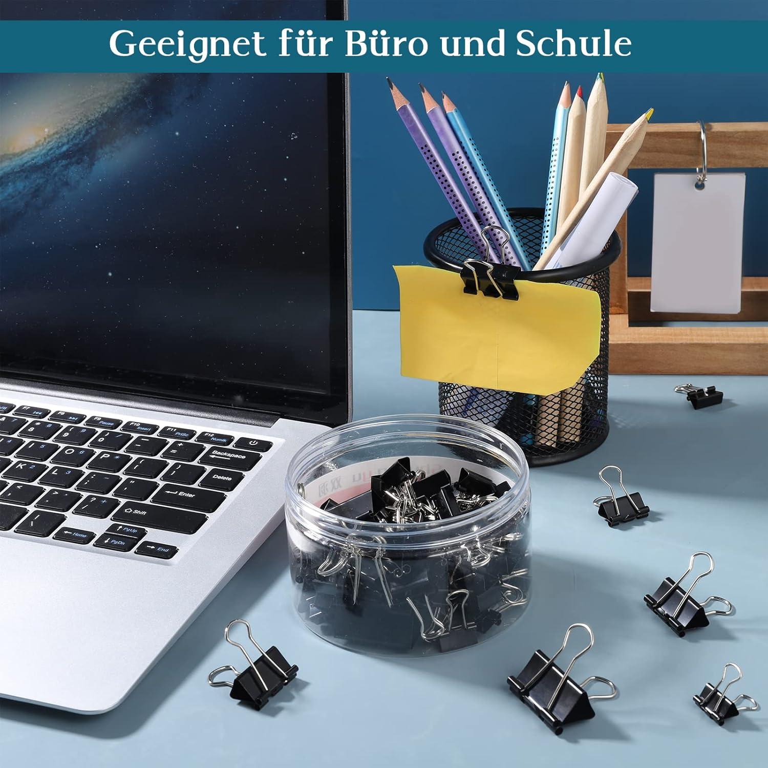 90x Foldback Klammern Set 15/19/25/32mm Büro Metall Clips