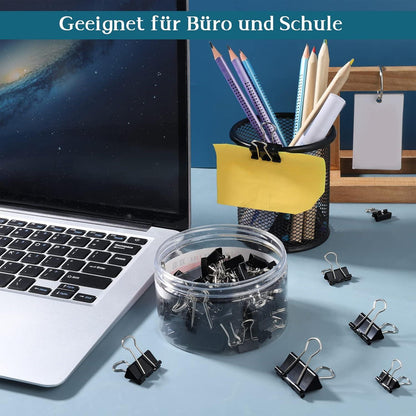 90x Foldback Klammern Set 15/19/25/32mm Büro Metall Clips