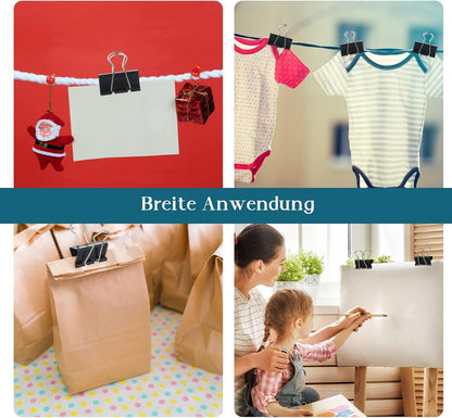 90 Mini-Metall Binder Clips 15mm/19mm/25mm/32mm Schwarz