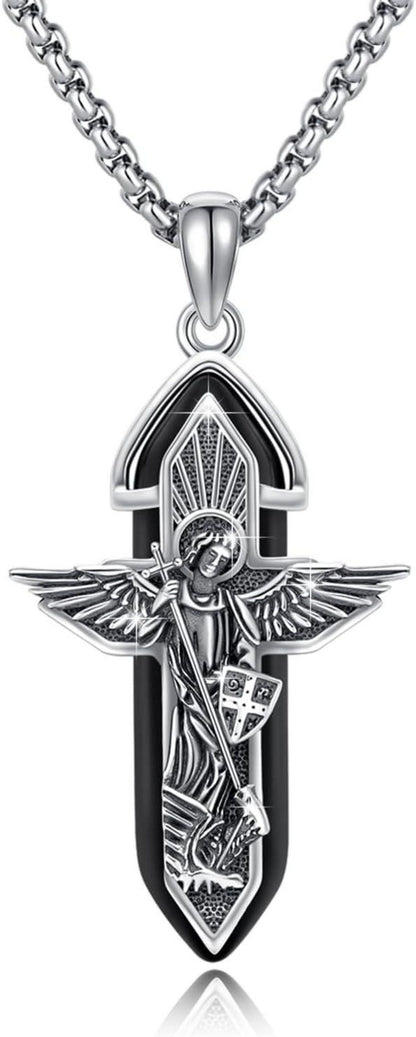 TRISHULA Erzengel Michael Amulett Halskette Schwarz 925er Silber