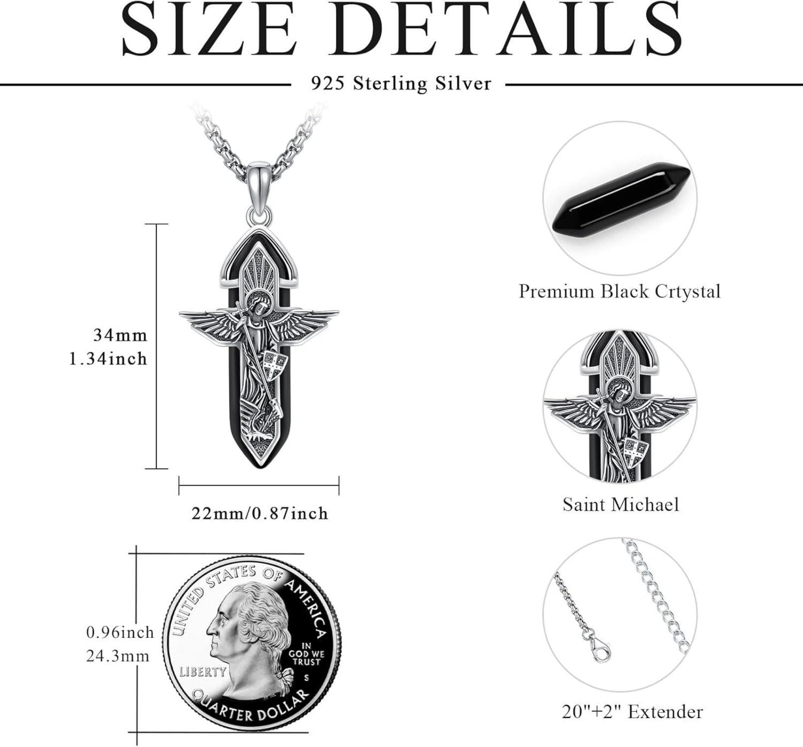TRISHULA Erzengel Michael Amulett Halskette Schwarz 925er Silber