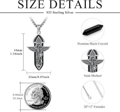 TRISHULA Erzengel Michael Amulett Halskette Schwarz 925er Silber