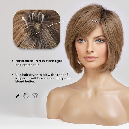 Echthaarperücke Wellig Pixie Cut Ombre Aschblond Mittel