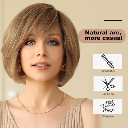 Echthaarperücke Wellig Pixie Cut Ombre Aschblond Mittel