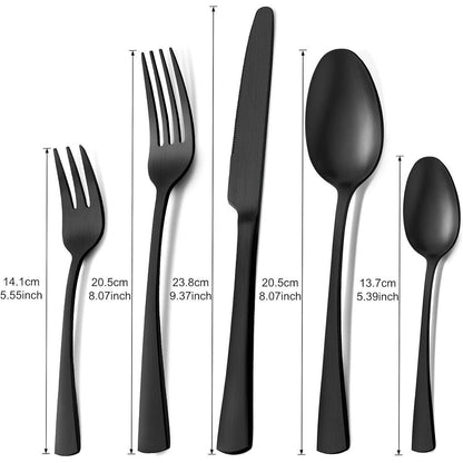 Besteckset 60 Teile für 12 Personen, Edelstahl Schwarz Matt