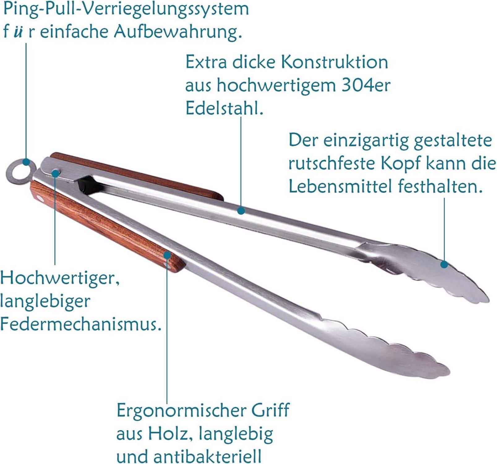 Grillzange Edelstahl BBQ Werkzeugset 3-teilig für Outdoor und Indoor