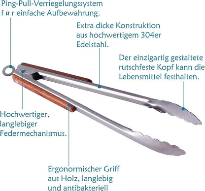 Grillzange Edelstahl BBQ Werkzeugset 3-teilig für Outdoor und Indoor