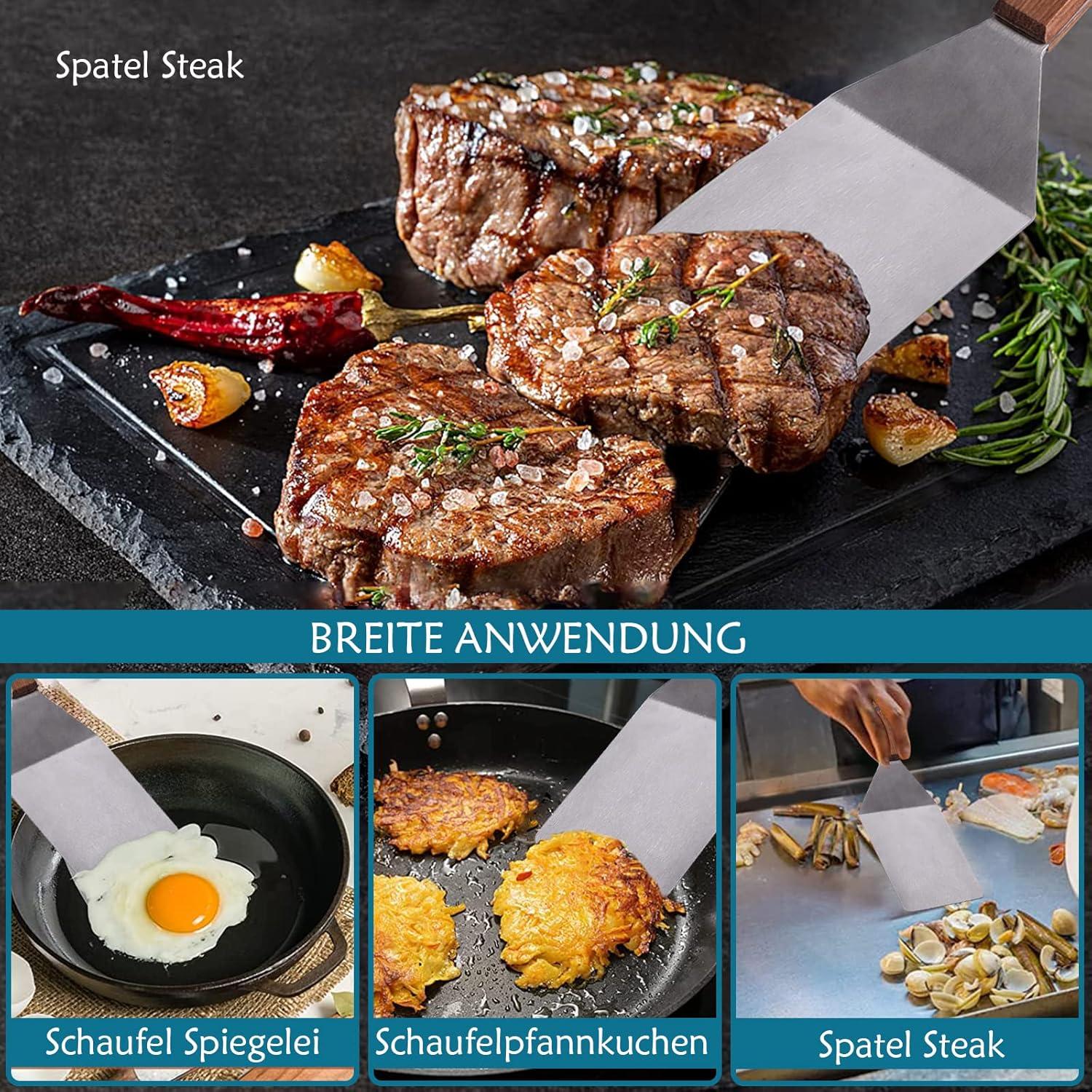 Edelstahl Grillzange Set BBQ Werkzeug Küchenzange Pfannenwender 3 Stück