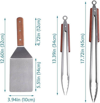 Grillzange Edelstahl BBQ Set 3-teilig für Outdoor und Indoor BBQ