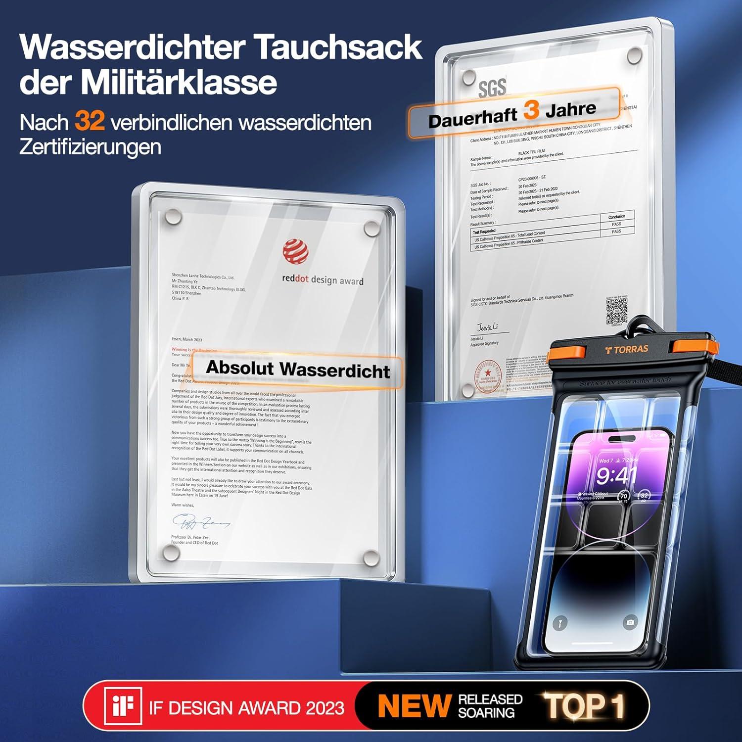TORRAS wasserdichte Handyhülle [IPX8 Zertifiziert] 8.0 Zoll