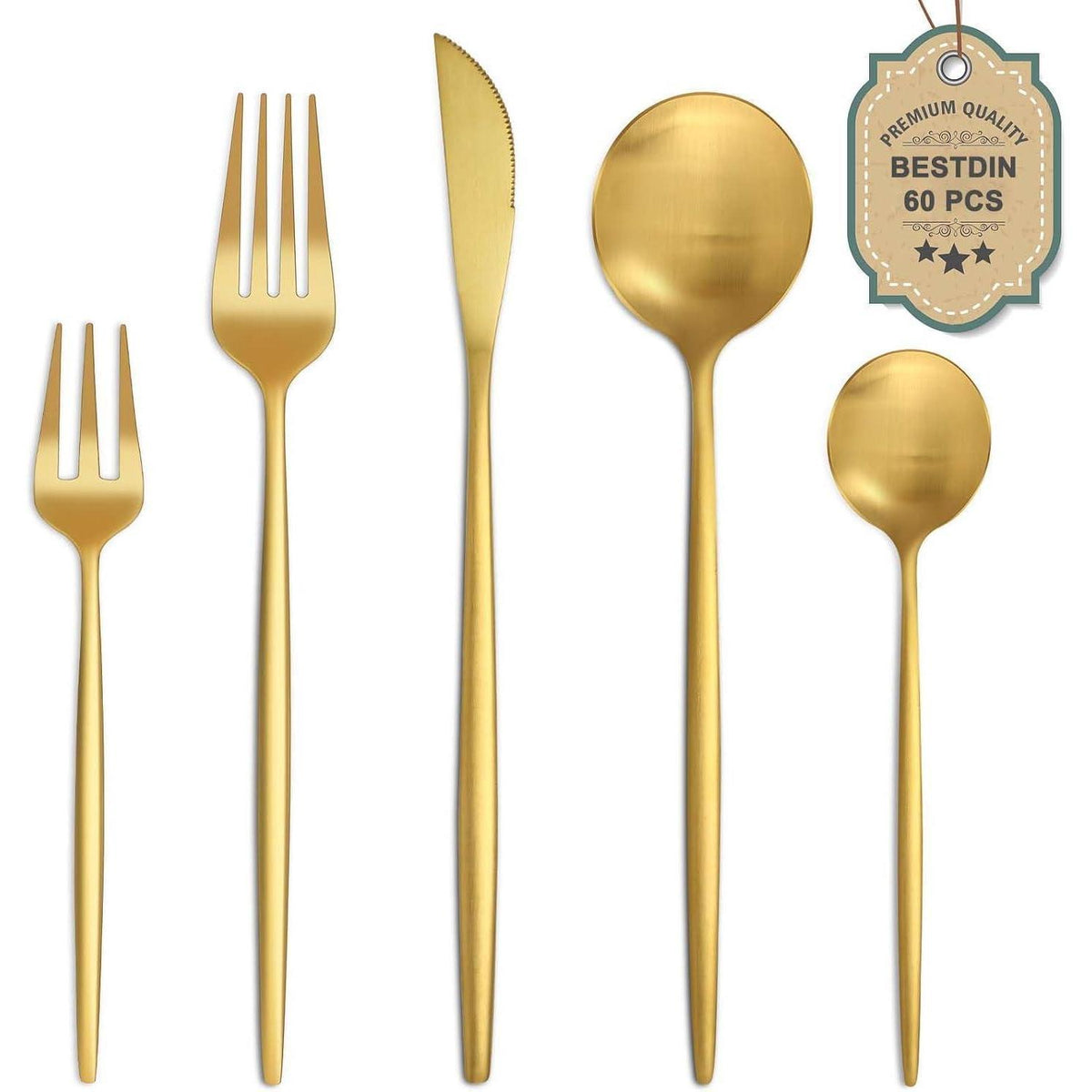 Besteckset Gold Matt 60 Teile für 12 Personen Edelstahl