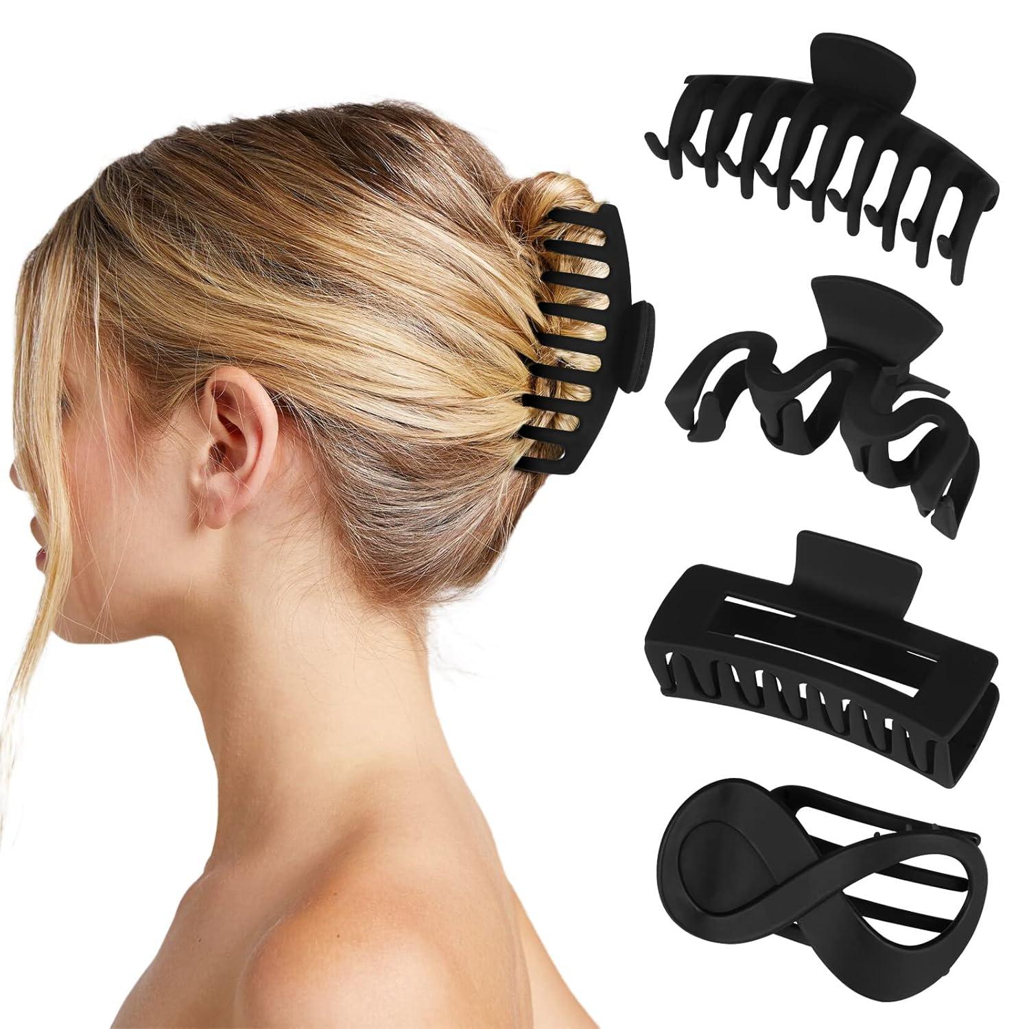 4er Set Schwarz Haarklammer Groß Rutschfest Dicke Haare