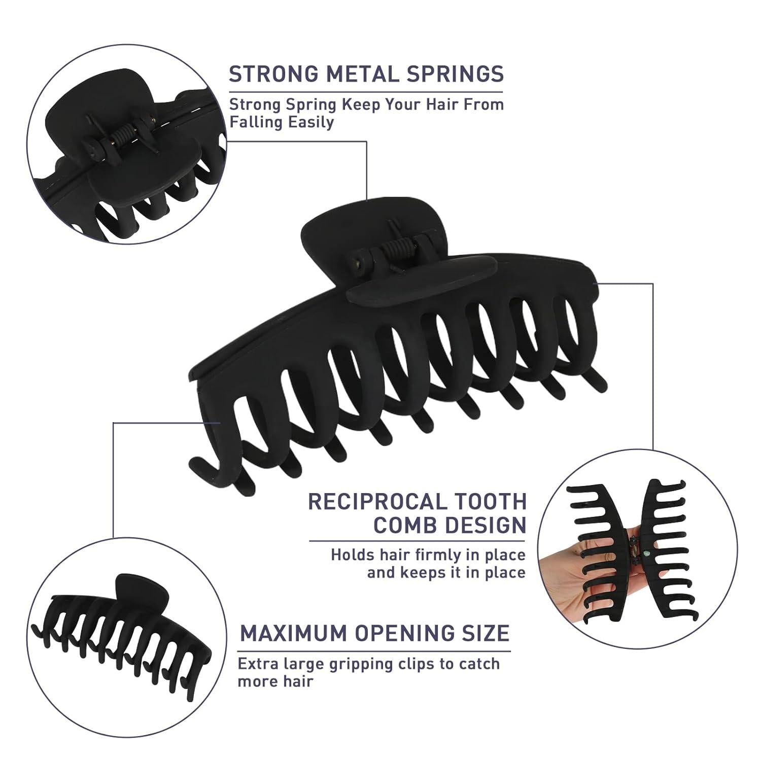 4er Set Schwarz Haarklammer Groß Rutschfest Dicke Haare