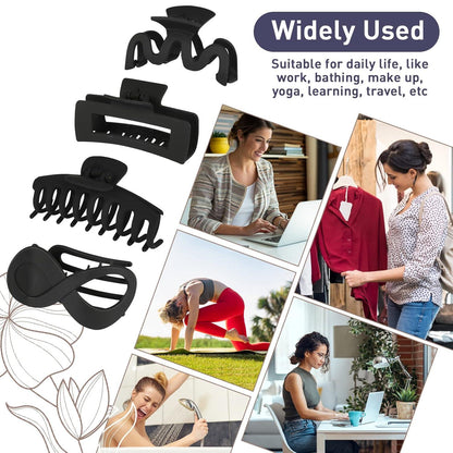 4 Stück Haarklammer Groß Schwarz Dicke Haare Rutschfest Kunststoff