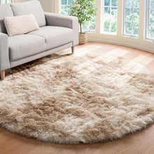 Runder Hochflor Teppich Wohnzimmer 160cm Khaki Weiß