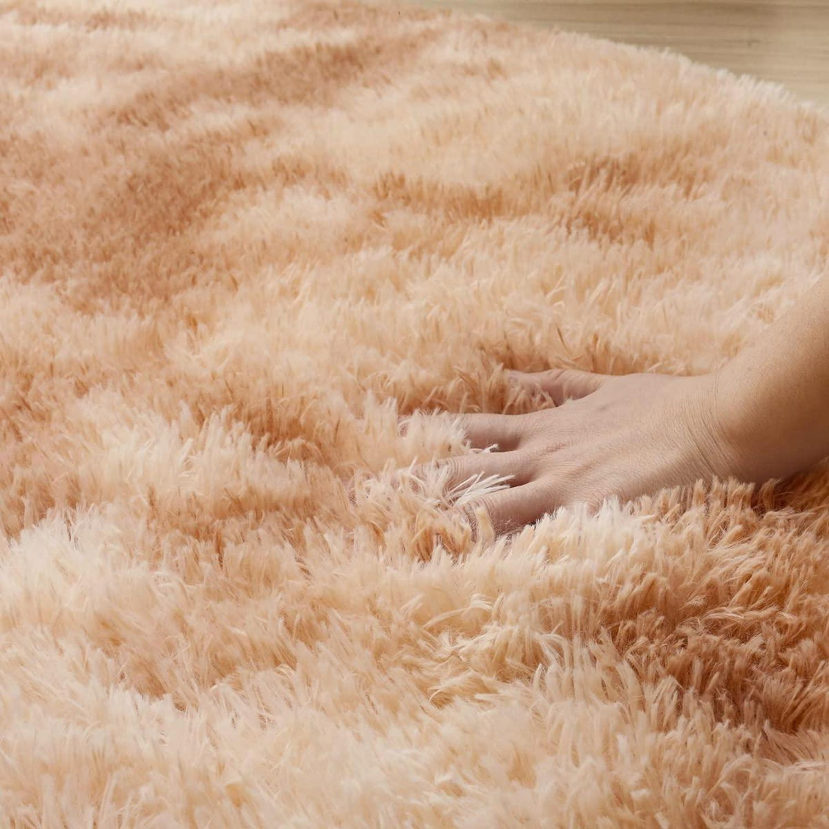 Runder Hochflor Teppich Wohnzimmer 160cm Khaki Weiß