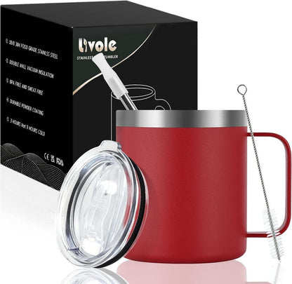 Livole Edelstahl Campingbecher 12oz mit Deckel und Strohhalm