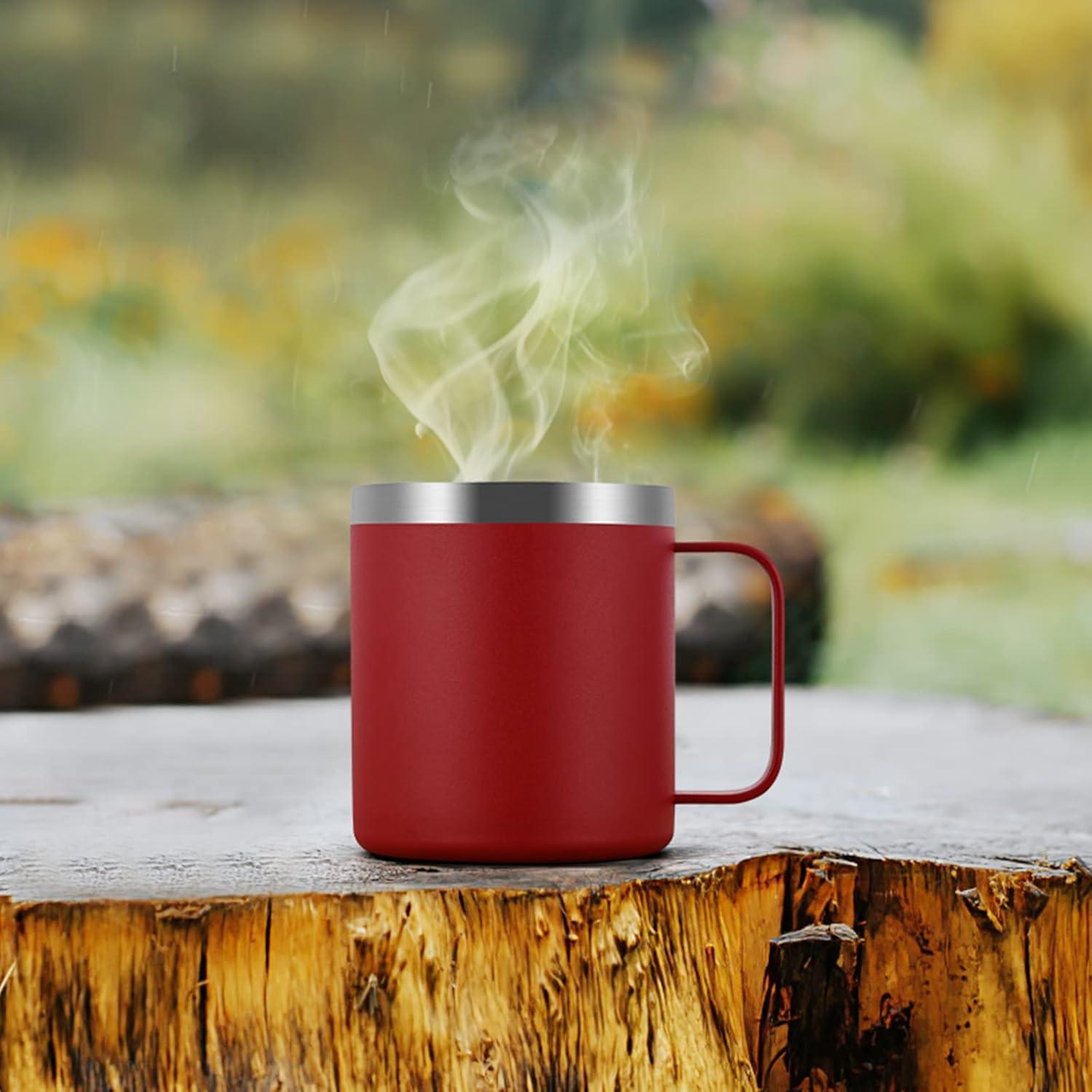 Livole Edelstahl Campingbecher 12oz mit Deckel und Strohhalm