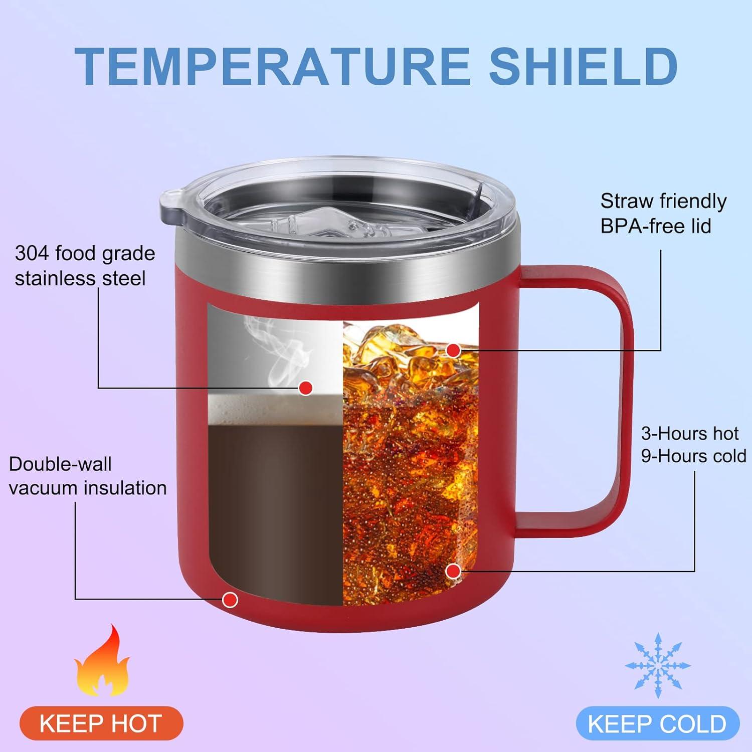 Edelstahl Camping Trinkbecher 12oz Thermotasse Henkel Strohhalm Isoliert Rot