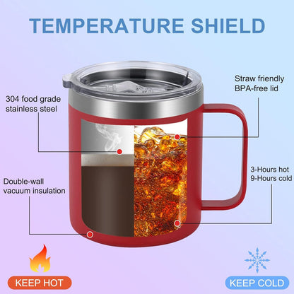 Edelstahl Camping Trinkbecher 12oz Thermotasse Henkel Strohhalm Isoliert Rot