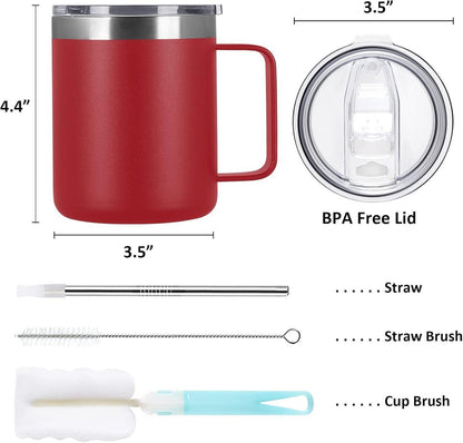 Edelstahl Camping Trinkbecher 12oz Thermotasse Henkel Strohhalm Isoliert Rot