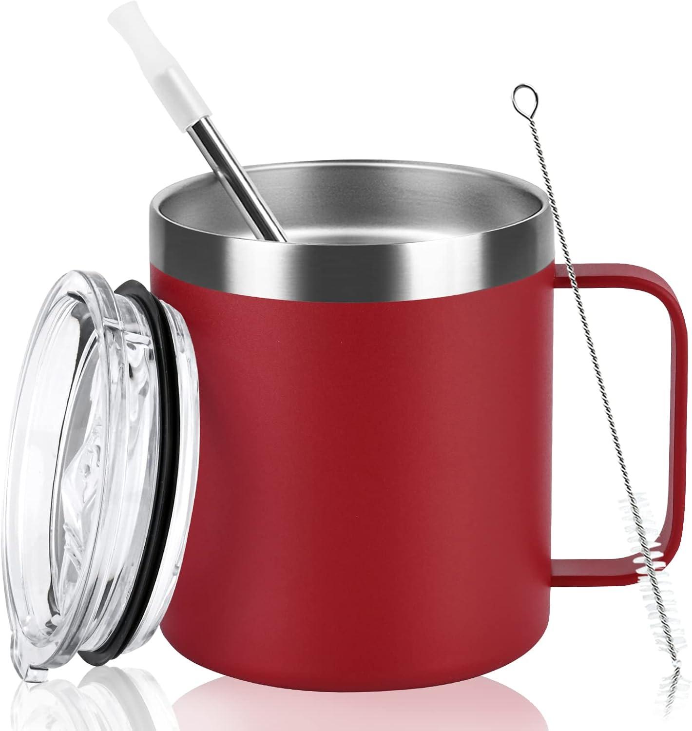 Livole Edelstahl Camping Becher 12oz Trinkbecher mit Deckel Strohhalm 350ml Rot