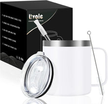 Edelstahl Camping Becher 12oz mit Deckel und Strohhalm, Doppelwandig