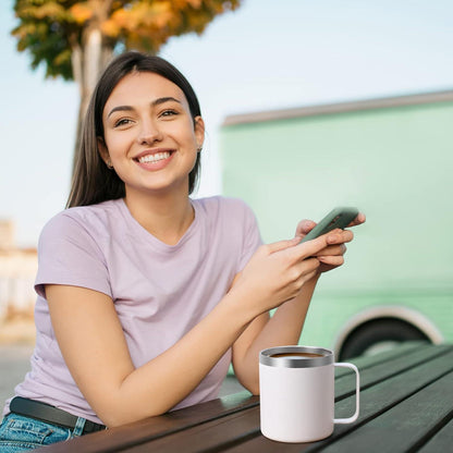 Edelstahl Camping Becher 12oz mit Deckel und Strohhalm, Doppelwandig